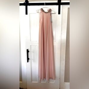 Badgley Mischka High Neck Sequined Light Pink Dress | Size 8